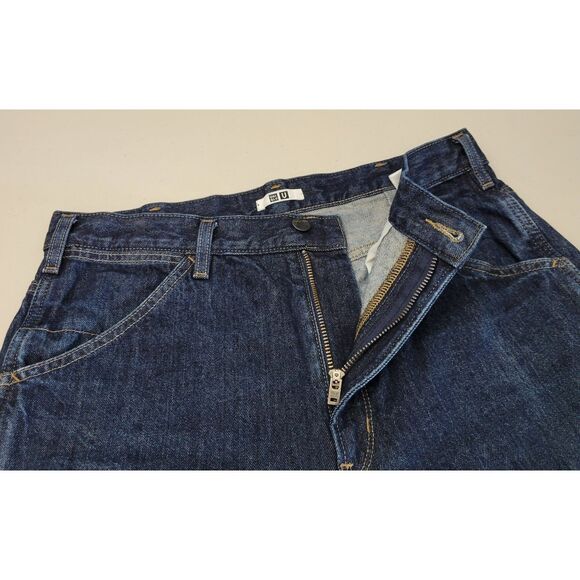 Uniqlo Men's Size 32inch Dark Wash Blue Denim Jeans 100% Cotton Pre-Owned - Picture 8 of 11